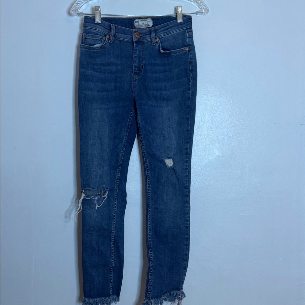 Free People Dark Blue Distressed Skinny Jeans